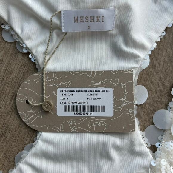Meshki Maude Sequin Racer Crop Top Ivory Statement Party Small - Picture 8 of 16